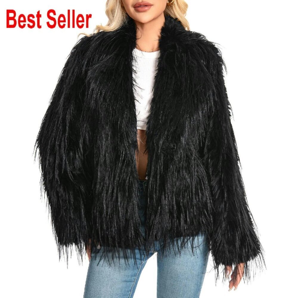 Faux Fur Coat Plus Size Fuzzy Fluffy Jacket Winter Outerwear Y2K Chic